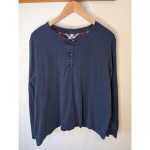 L.L.Bean Womens Navy Blue Flannel Lined Henley Sleep Shirt Pajama Top 2X
